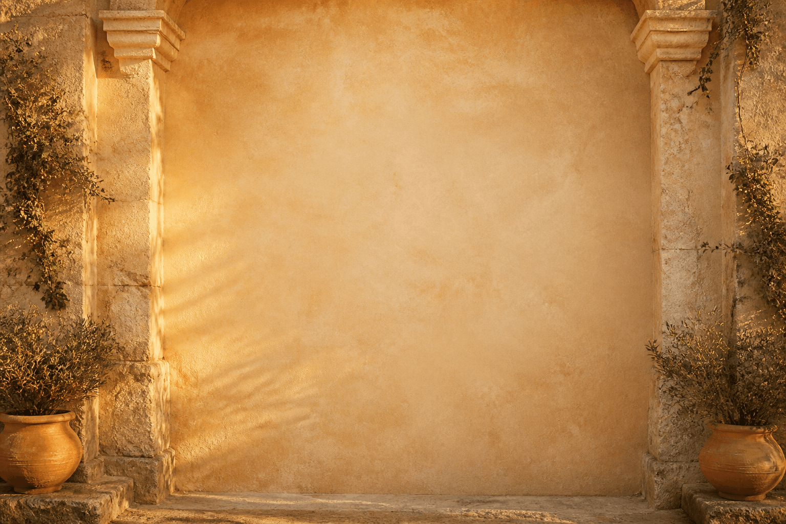 Mediterranean stone wall in warm golden hour light